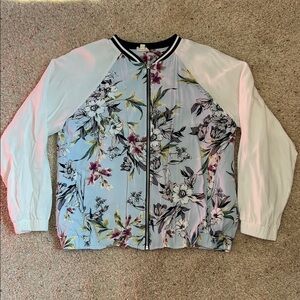 Floral Women's BomberJacket with White Sleeves